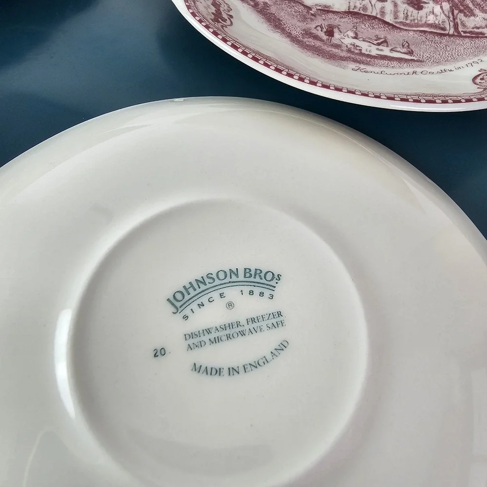 Johnson Bros Historic America Red Tea Cup & Saucer Mix SF Gold Rush Castle 8pc